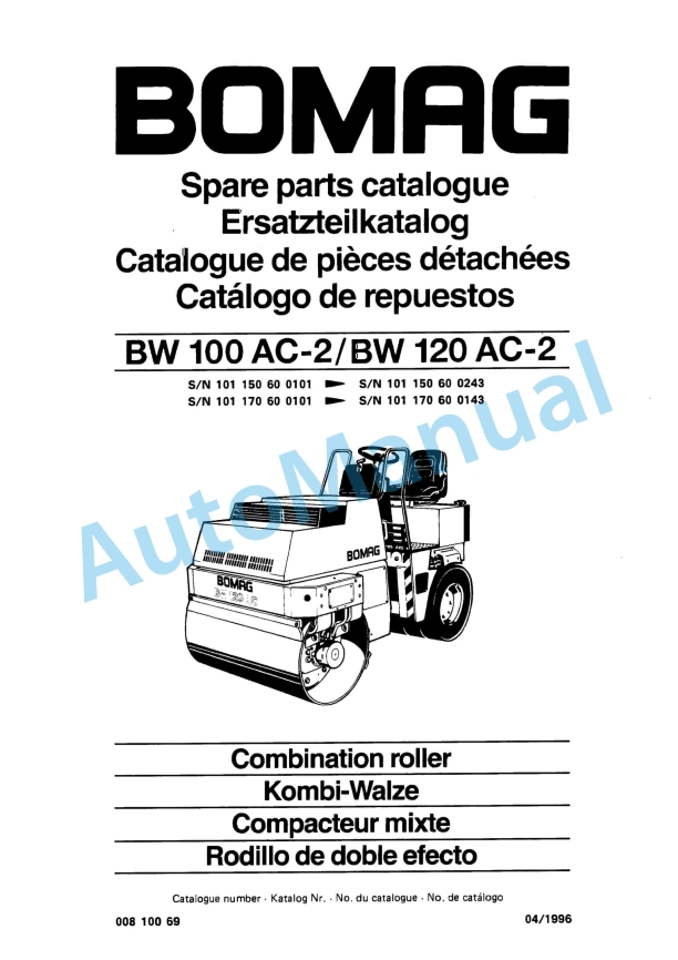 Bomag BW 100 AC-2, BW 120 AC-2 Combination Roller Spare Parts Catalogue 00810069