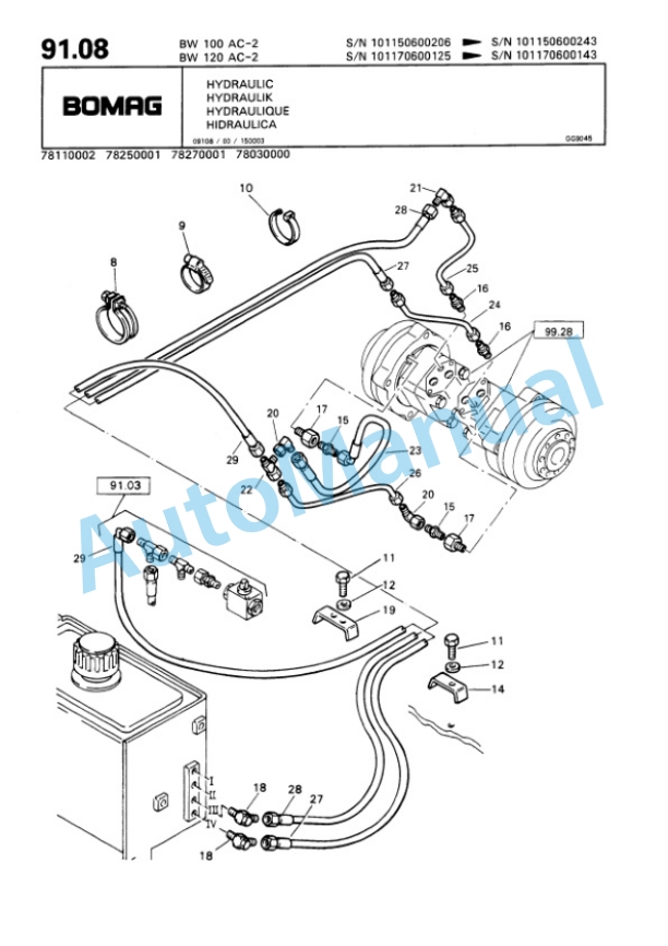 Bomag BW 100 AC-2, BW 120 AC-2 Combination Roller Spare Parts Catalogue 00810069-4