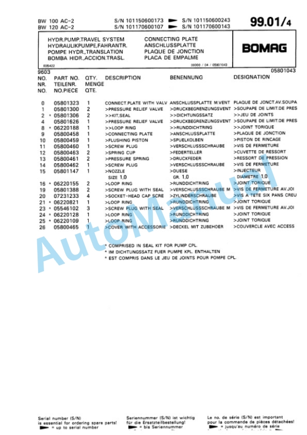 Bomag BW 100 AC-2, BW 120 AC-2 Combination Roller Spare Parts Catalogue 00810069-5