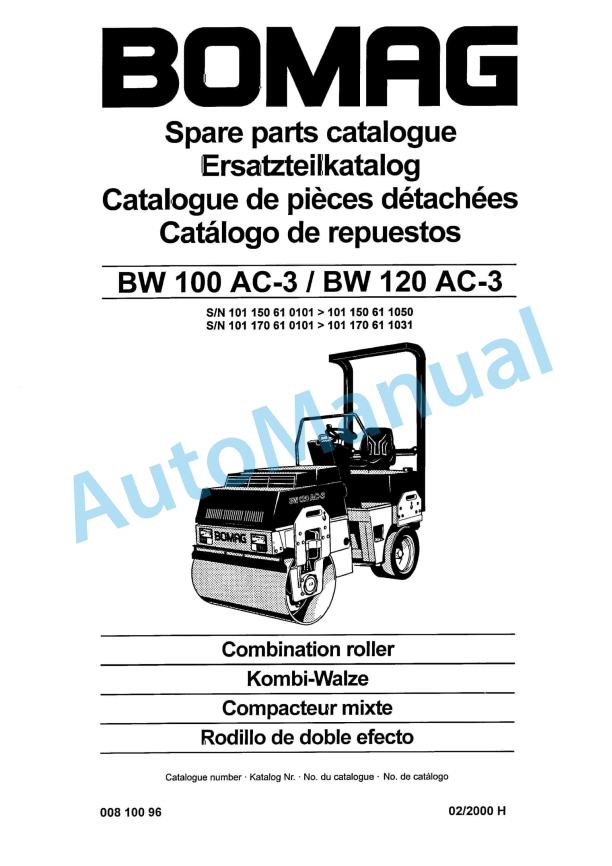 Bomag BW 100 AC-3, BW 120 AC-3 Combination Roller Spare Parts Catalogue 00810096