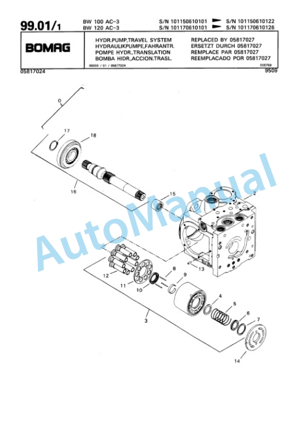 Bomag BW 100 AC-3, BW 120 AC-3 Combination Roller Spare Parts Catalogue 00810096-4