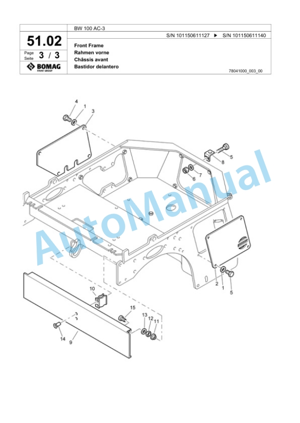 Bomag BW 100 AC-3 Combination Roller Spare Parts Catalogue 00817457-3