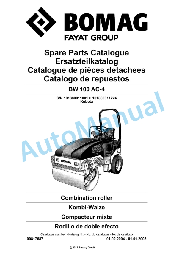Bomag BW 100 AC-4 Combination Roller Spare Parts Catalogue 00817687