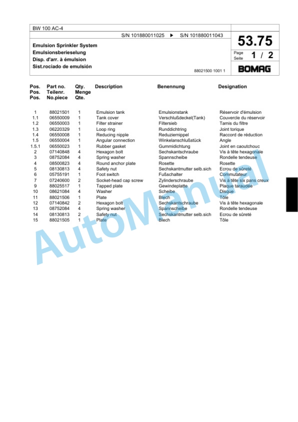 Bomag BW 100 AC-4 Combination Roller Spare Parts Catalogue 00817687-2