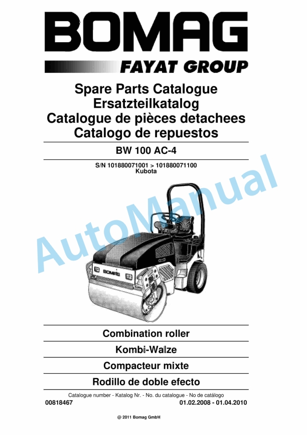 Bomag BW 100 AC-4 Combination Roller Spare Parts Catalogue 00818467