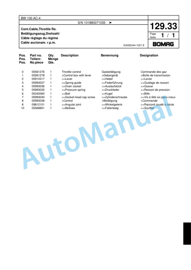 Bomag BW 100 AC-4 Combination Roller Spare Parts Catalogue 00818467-4