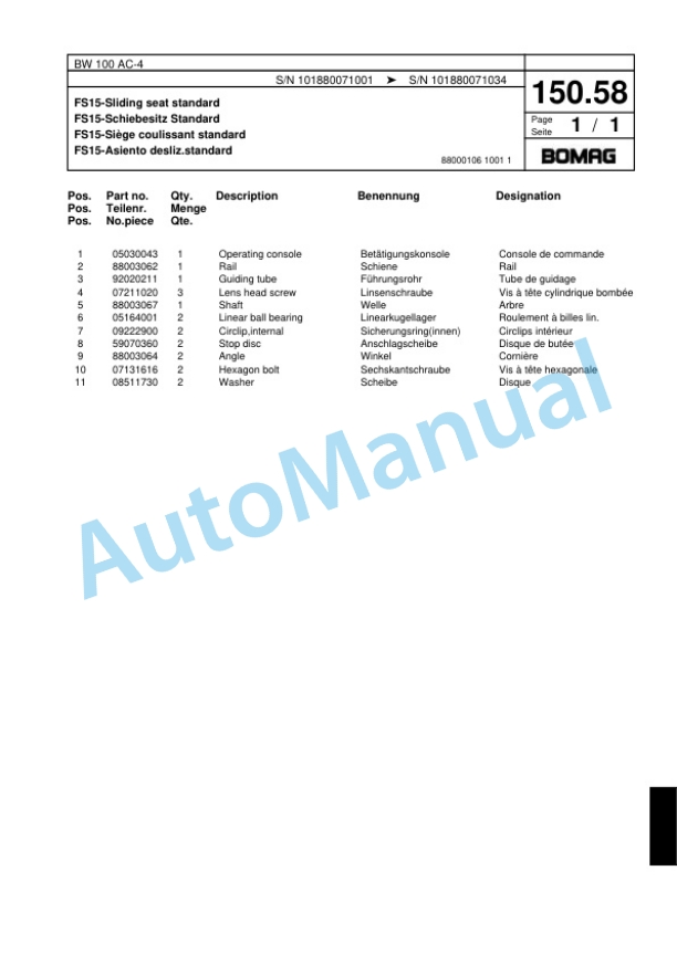 Bomag BW 100 AC-4 Combination Roller Spare Parts Catalogue 00818467-5