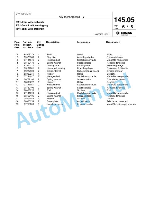 Bomag BW 100 AC-5 Combination Roller Spare Parts Catalogue 00825361-3