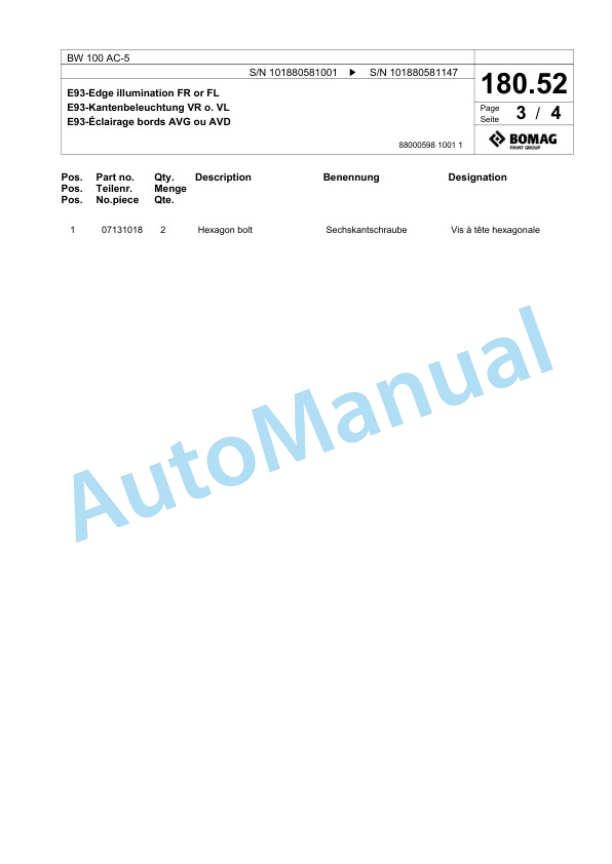 Bomag BW 100 AC-5 Combination Roller Spare Parts Catalogue 00825569-5