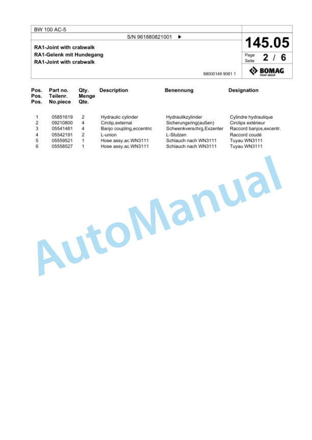 Bomag BW 100 AC-5 Combination Roller Spare Parts Catalogue 00826815-4