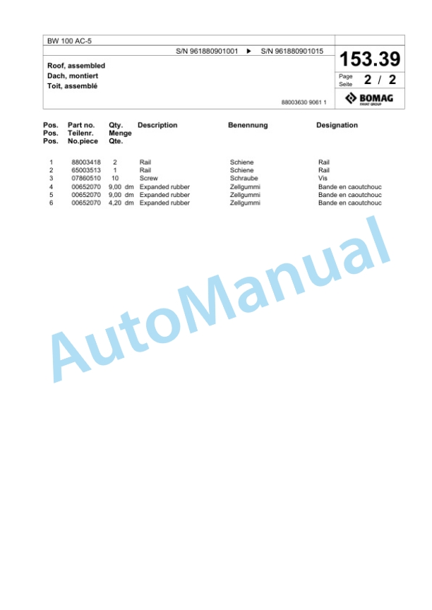 Bomag BW 100 AC-5 Combination Roller Spare Parts Catalogue 00827047-5