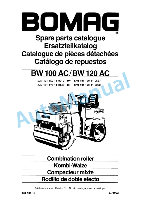 Bomag BW 100 AC, BW 120 AC Combination Roller Spare Parts Catalogue 00810119