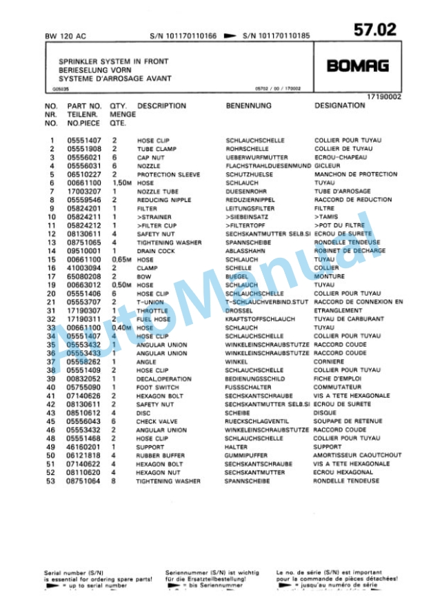 Bomag BW 100 AC, BW 120 AC Combination Roller Spare Parts Catalogue 00810119-3