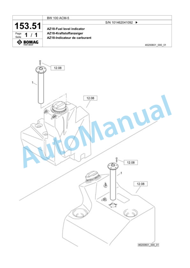 Bomag BW 100 ACM-5 Combination Roller Spare Parts Catalogue 00824123-5