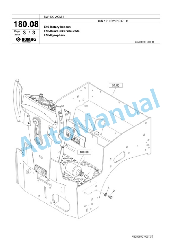Bomag BW 100 ACM-5 Combination Roller Spare Parts Catalogue 00825291-4