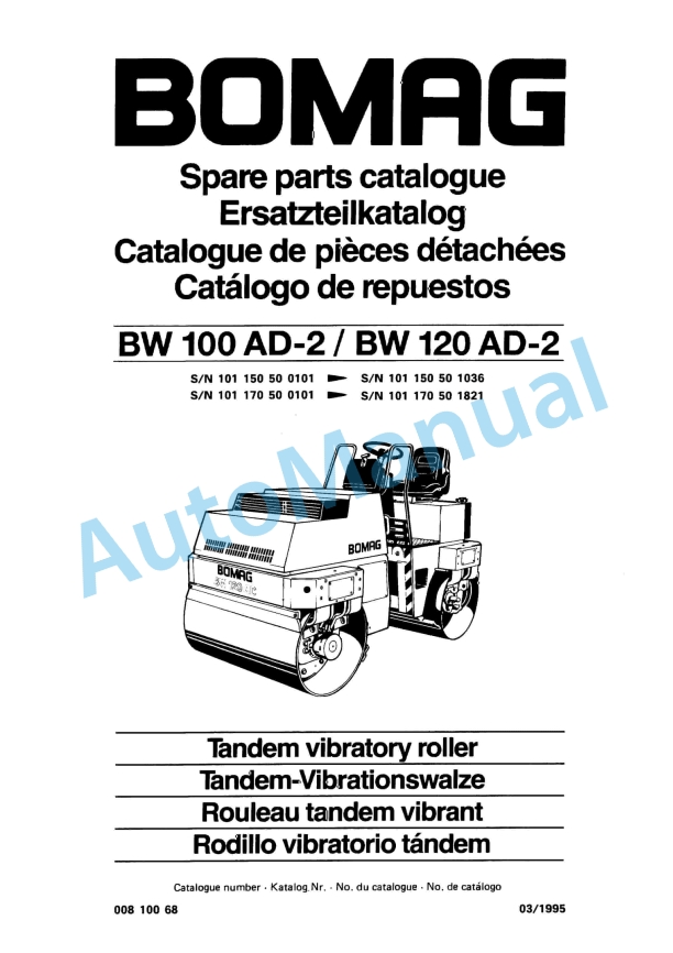 Bomag BW 100 AD-2, BW 120 AD-2 Tandem Vibratory Roller Spare Parts Catalogue 00810068