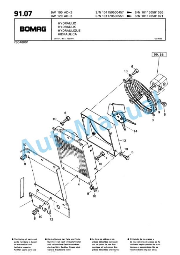 Bomag BW 100 AD-2, BW 120 AD-2 Tandem Vibratory Roller Spare Parts Catalogue 00810068-4