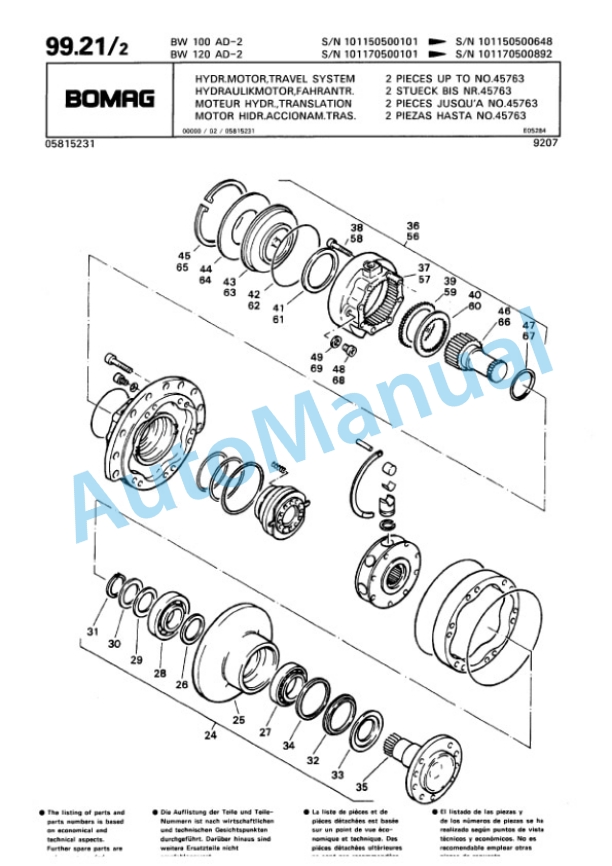 Bomag BW 100 AD-2, BW 120 AD-2 Tandem Vibratory Roller Spare Parts Catalogue 00810068-5