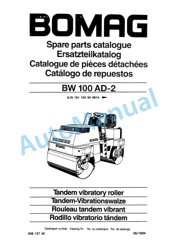 Bomag BW 100 AD-2 Tandem Vibratory Roller Spare Parts Catalogue 00812740