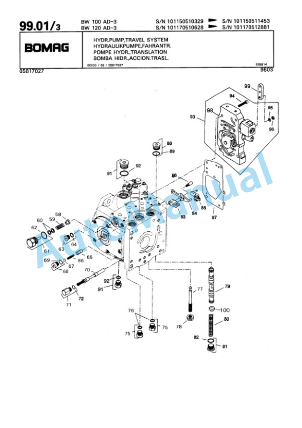 Bomag BW 100 AD-3, BW 120 AD-3 Tandem Vibratory Roller Spare Parts Catalogue 00810094-4
