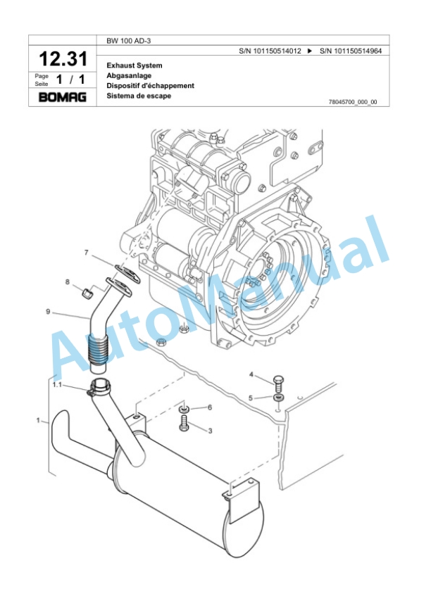 Bomag BW 100 AD-3 Tandem Vibratory Roller Spare Parts Catalogue 00817458-2