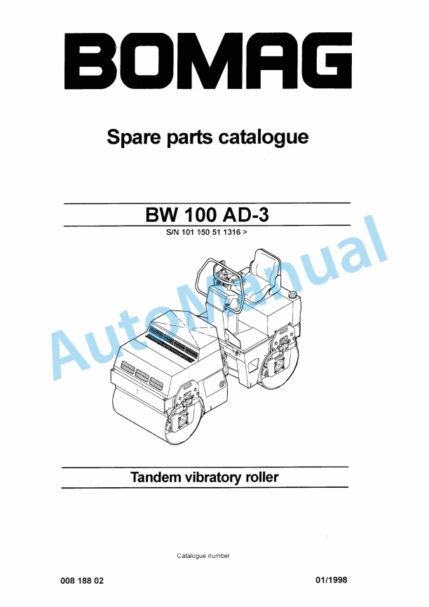 Bomag BW 100 AD-3 Tandem Vibratory Roller Spare Parts Catalogue 00818802