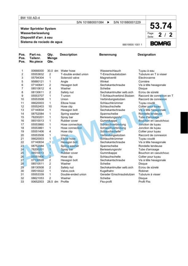 Bomag BW 100 AD-4 Tandem Vibratory Roller Spare Parts Catalogue 00817685-2