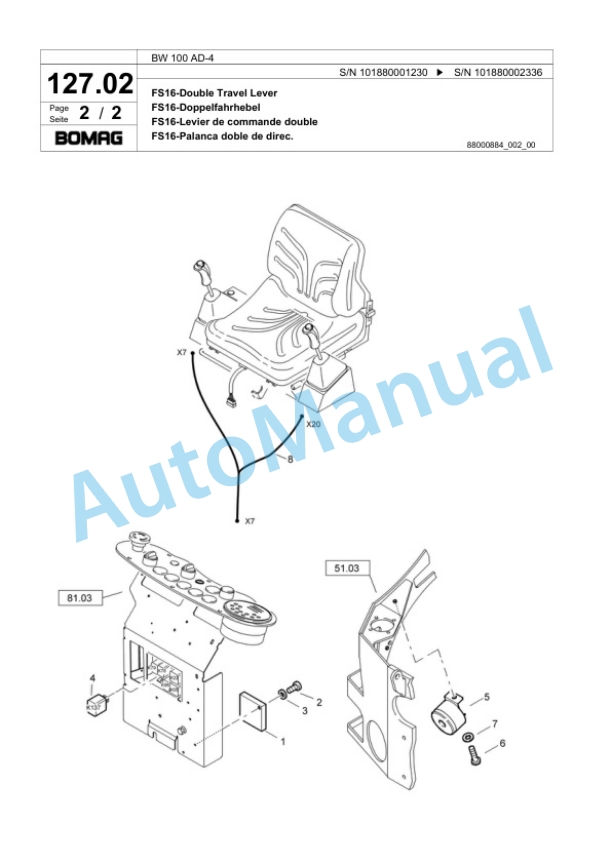 Bomag BW 100 AD-4 Tandem Vibratory Roller Spare Parts Catalogue 00817685-4