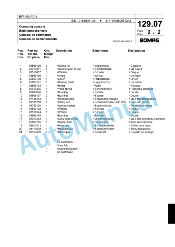 Bomag BW 100 AD-4 Tandem Vibratory Roller Spare Parts Catalogue 00818465-3