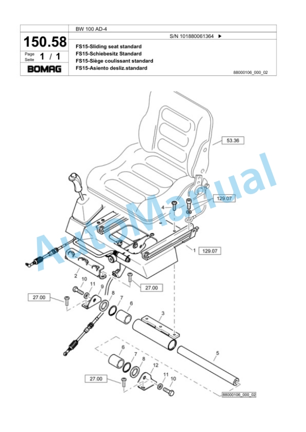 Bomag BW 100 AD-4 Tandem Vibratory Roller Spare Parts Catalogue 00818465-4