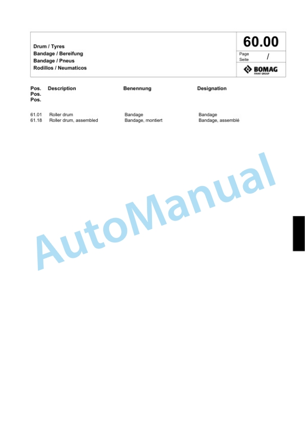 Bomag BW 100 AD-4 Tandem Vibratory Roller Spare Parts Catalogue 00824271-2