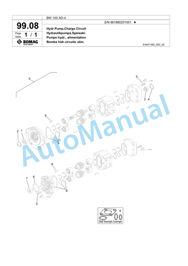 Bomag BW 100 AD-4 Tandem Vibratory Roller Spare Parts Catalogue 00824271-3