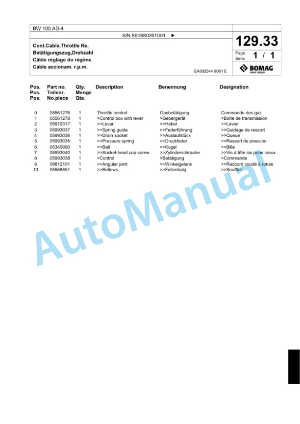 Bomag BW 100 AD-4 Tandem Vibratory Roller Spare Parts Catalogue 00824273-5
