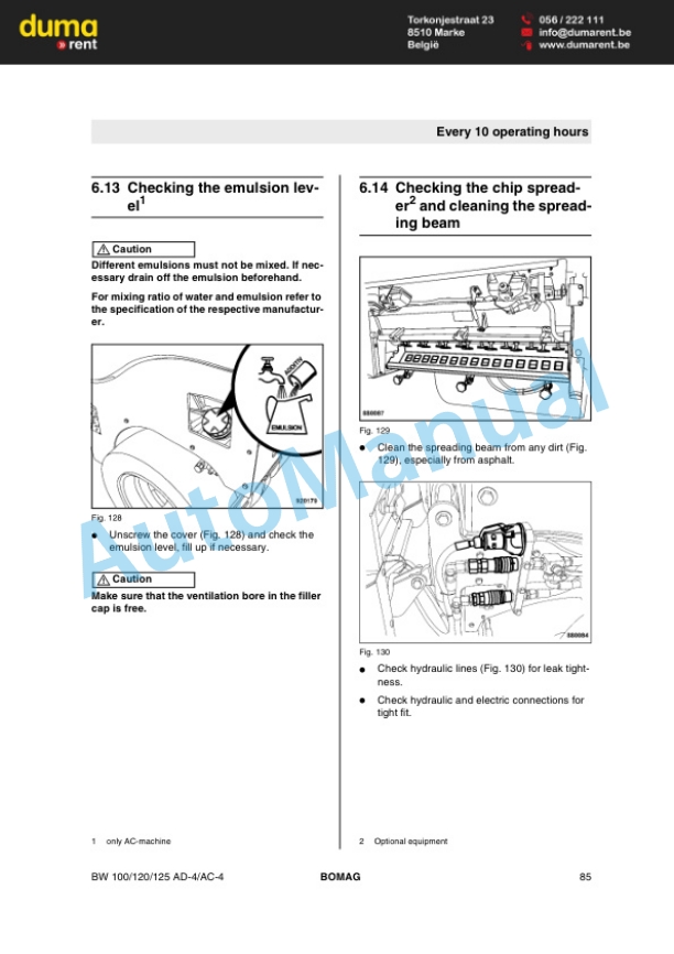 Bomag BW 100 AD-4 to BW 125 AC-4 Tandem Vibratory Roller Operating and Maintenance Instructions 00805301-3