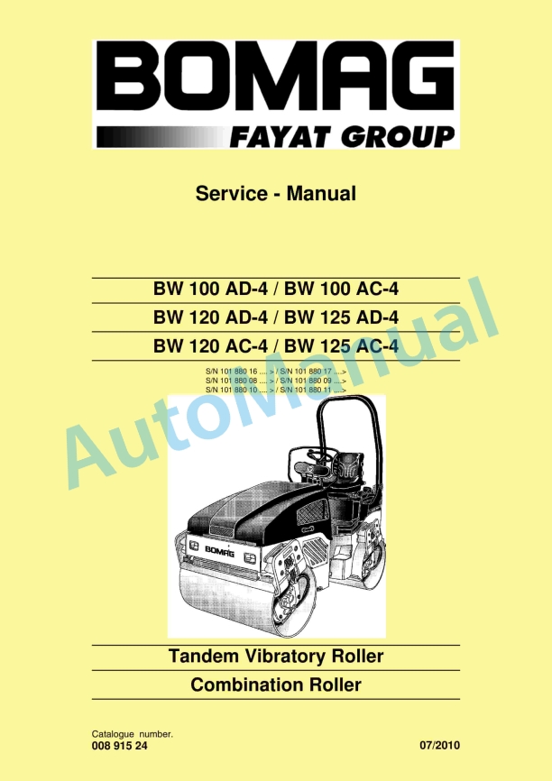 Bomag BW 100 AD-4 to BW 125 AC-4 Tandem Vibratory Rollers Service Manual 00891524