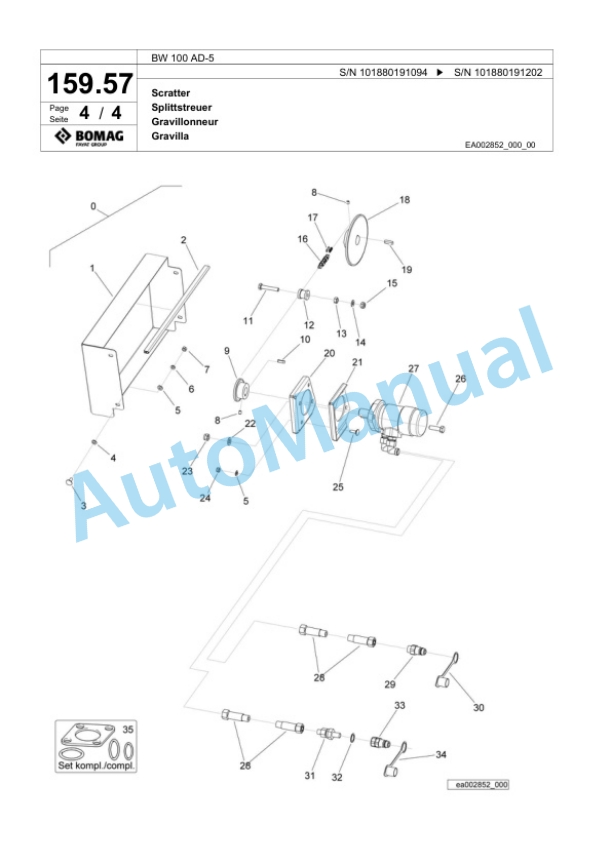 Bomag BW 100 AD-5 Tandem Vibratory Roller Spare Parts Catalogue 00824029-5