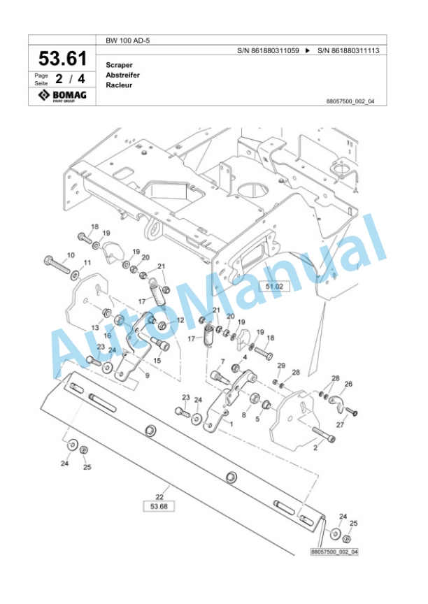 Bomag BW 100 AD-5 Tandem Vibratory Roller Spare Parts Catalogue 00824561-2