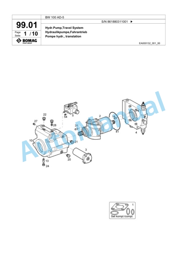 Bomag BW 100 AD-5 Tandem Vibratory Roller Spare Parts Catalogue 00824561-4