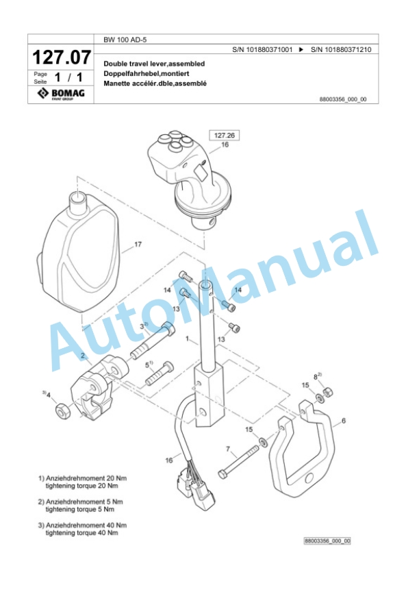 Bomag BW 100 AD-5 Tandem Vibratory Roller Spare Parts Catalogue 00824833-2