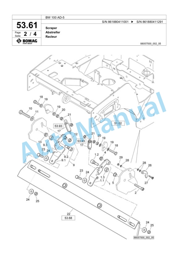 Bomag BW 100 AD-5 Tandem Vibratory Roller Spare Parts Catalogue 00824995-2