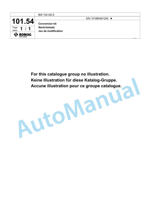 Bomag BW 100 AD-5 Tandem Vibratory Roller Spare Parts Catalogue 00825357-2