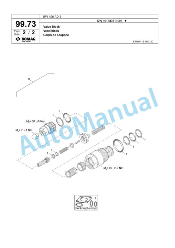 Bomag BW 100 AD-5 Tandem Vibratory Roller Spare Parts Catalogue 00825373-2