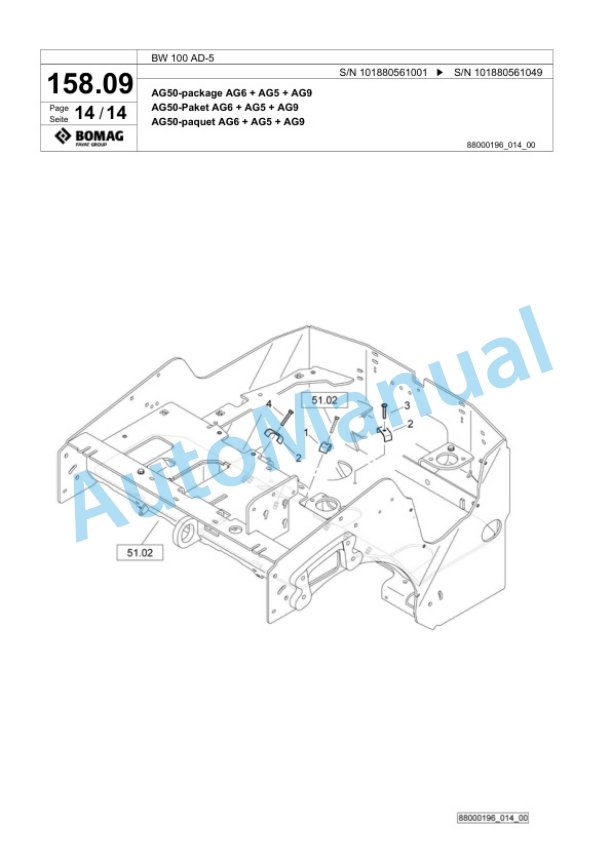 Bomag BW 100 AD-5 Tandem Vibratory Roller Spare Parts Catalogue 00825565-3