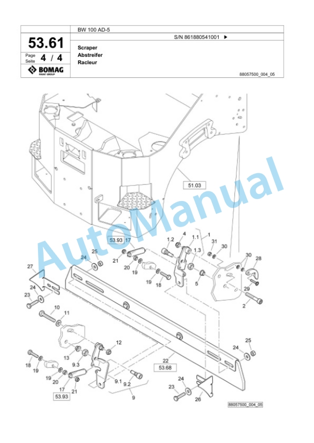 Bomag BW 100 AD-5 Tandem Vibratory Roller Spare Parts Catalogue 00825643-2
