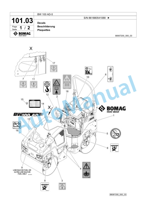 Bomag BW 100 AD-5 Tandem Vibratory Roller Spare Parts Catalogue 00825643-5