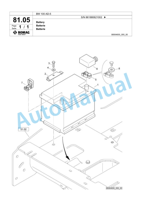 Bomag BW 100 AD-5 Tandem Vibratory Roller Spare Parts Catalogue 00826047-2
