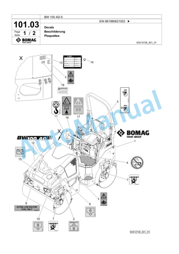 Bomag BW 100 AD-5 Tandem Vibratory Roller Spare Parts Catalogue 00826047-3