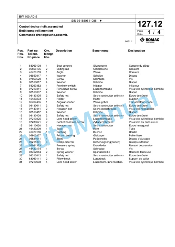 Bomag BW 100 AD-5 Tandem Vibratory Roller Spare Parts Catalogue 00826813-3