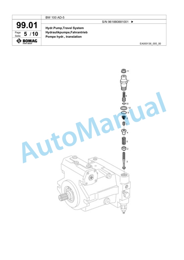 Bomag BW 100 AD-5 Tandem Vibratory Roller Spare Parts Catalogue 00827043-2