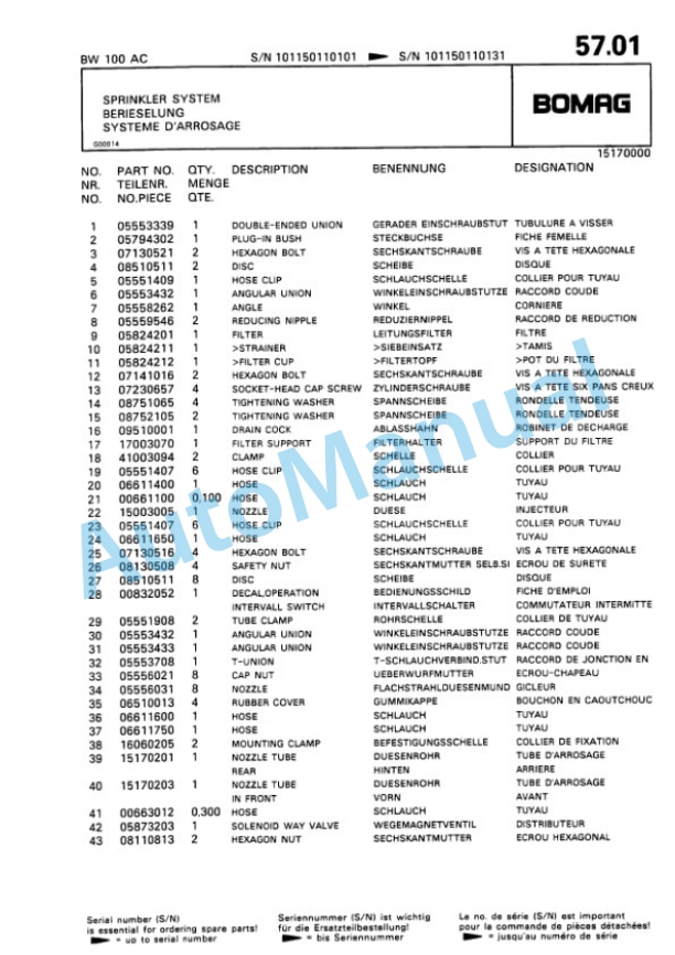 Bomag BW 100 AD, BW 100 AC Double Vibratory Roller Spare Parts Catalogue 00810018-3
